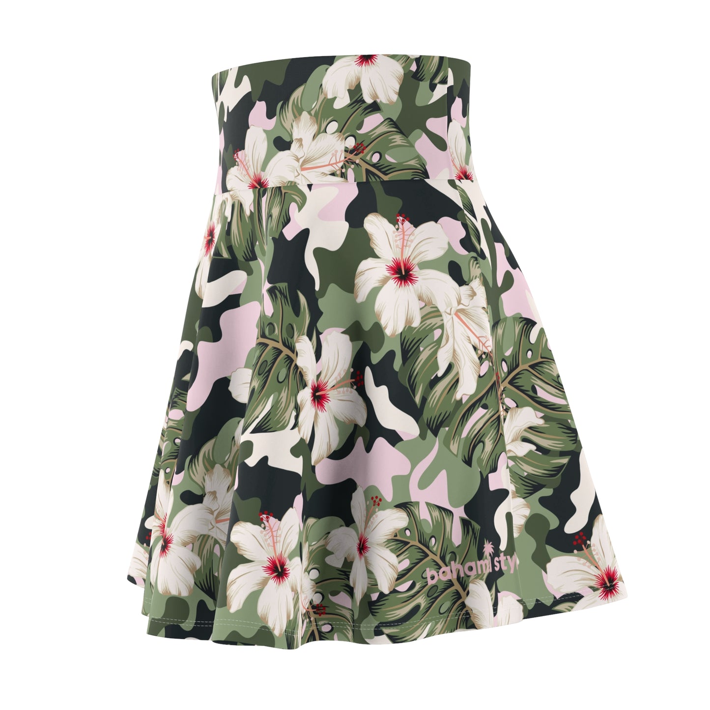 Tropic Thunder Women's Skater Skirt - Hibiscus Camo Print
