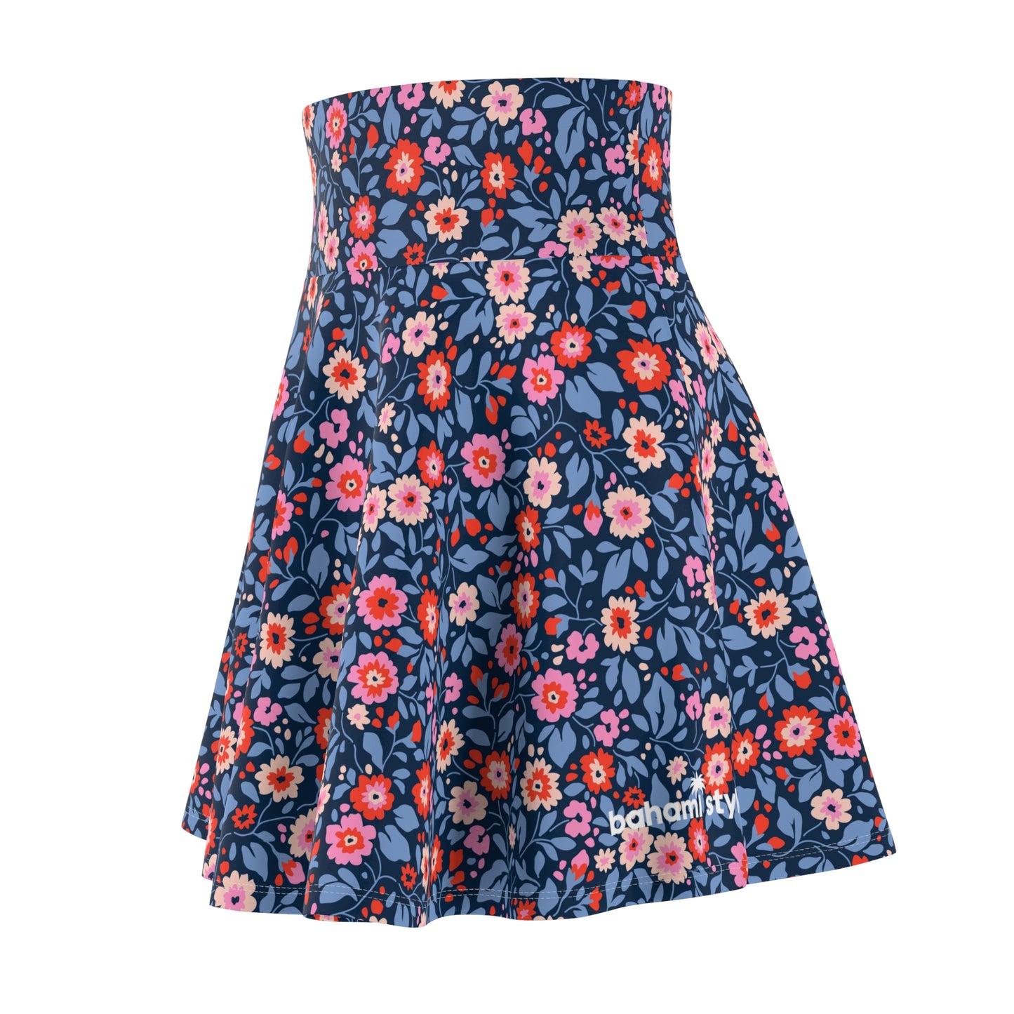 Pink and Blue Floral Women's Skater Skirt
