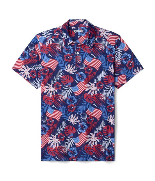 Patriotic Paradise Golf Polo - Men's Tropical USA Golf Shirt