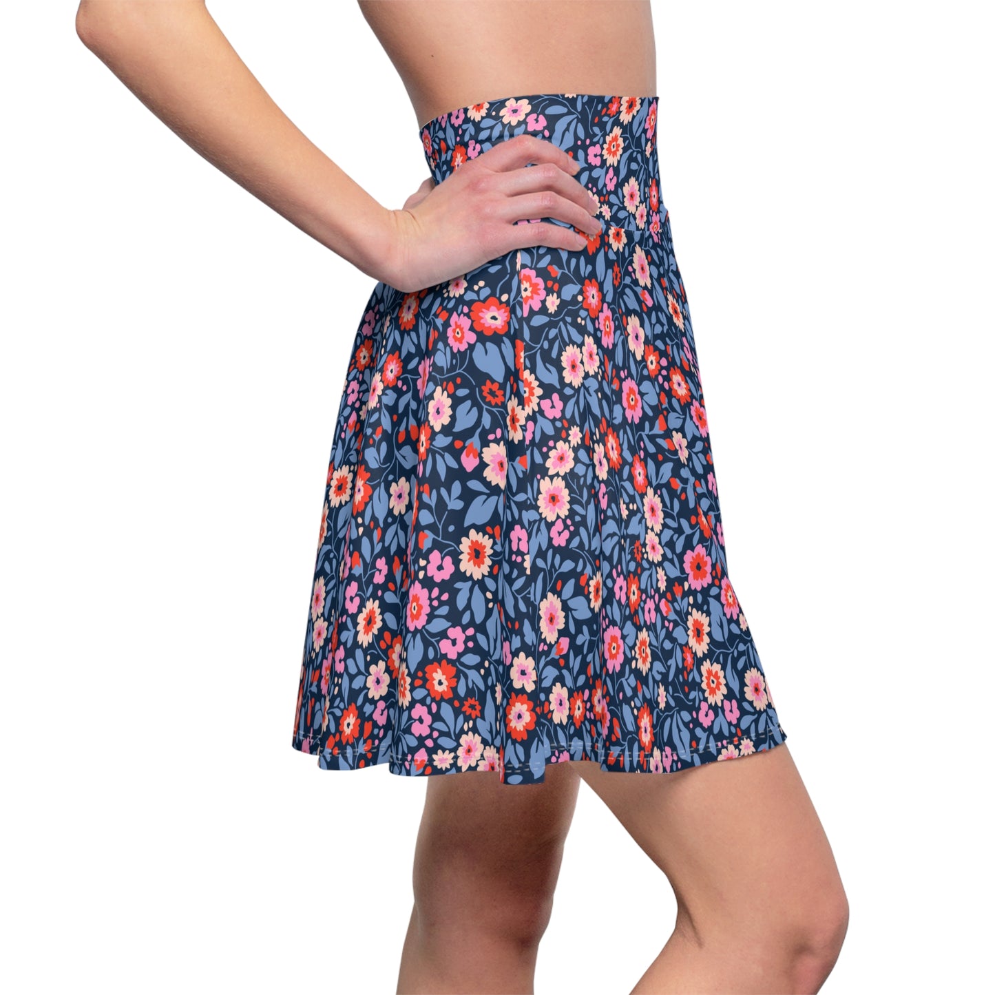 Pink and Blue Floral Women's Skater Skirt