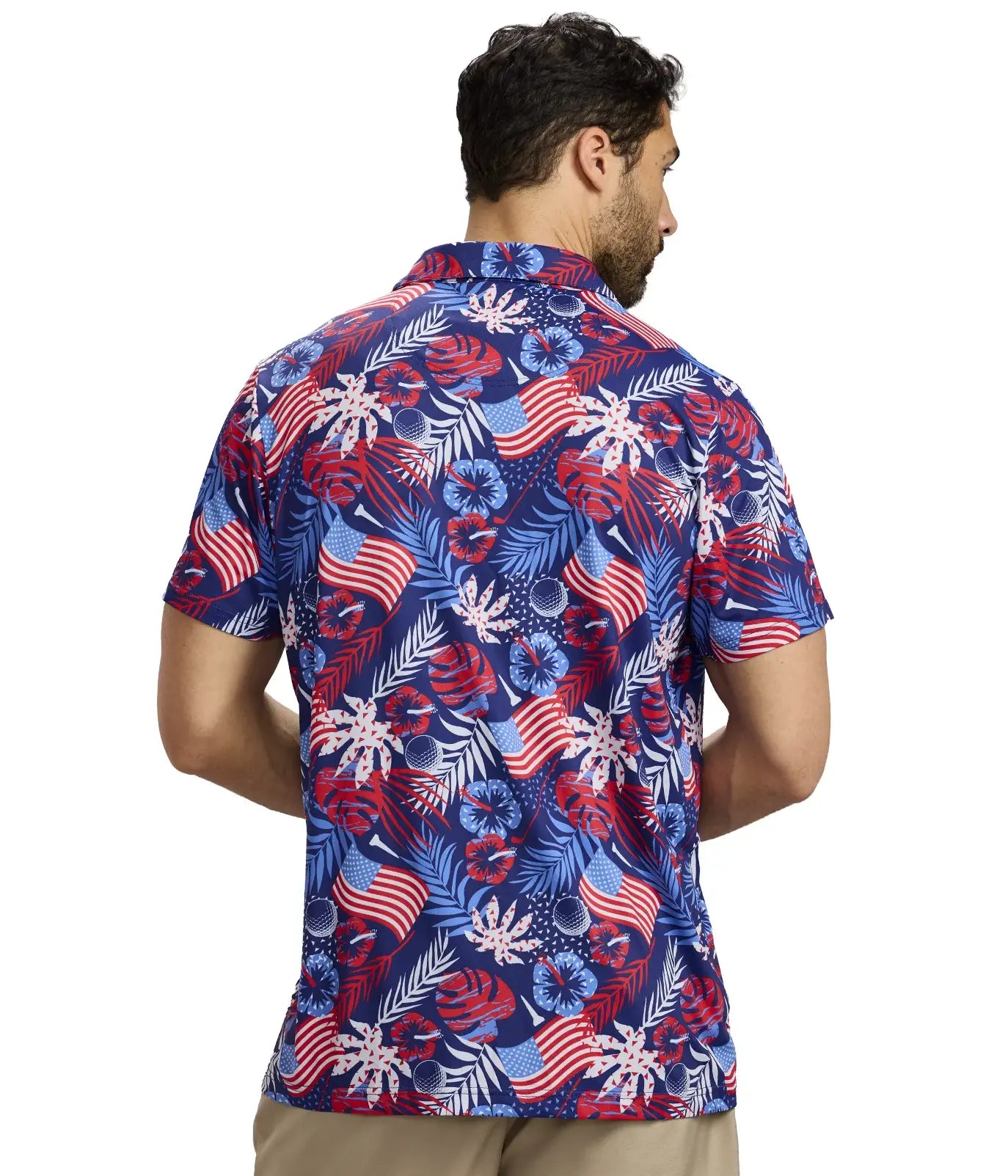 Patriotic Paradise Golf Polo - Men's Tropical USA Golf Shirt