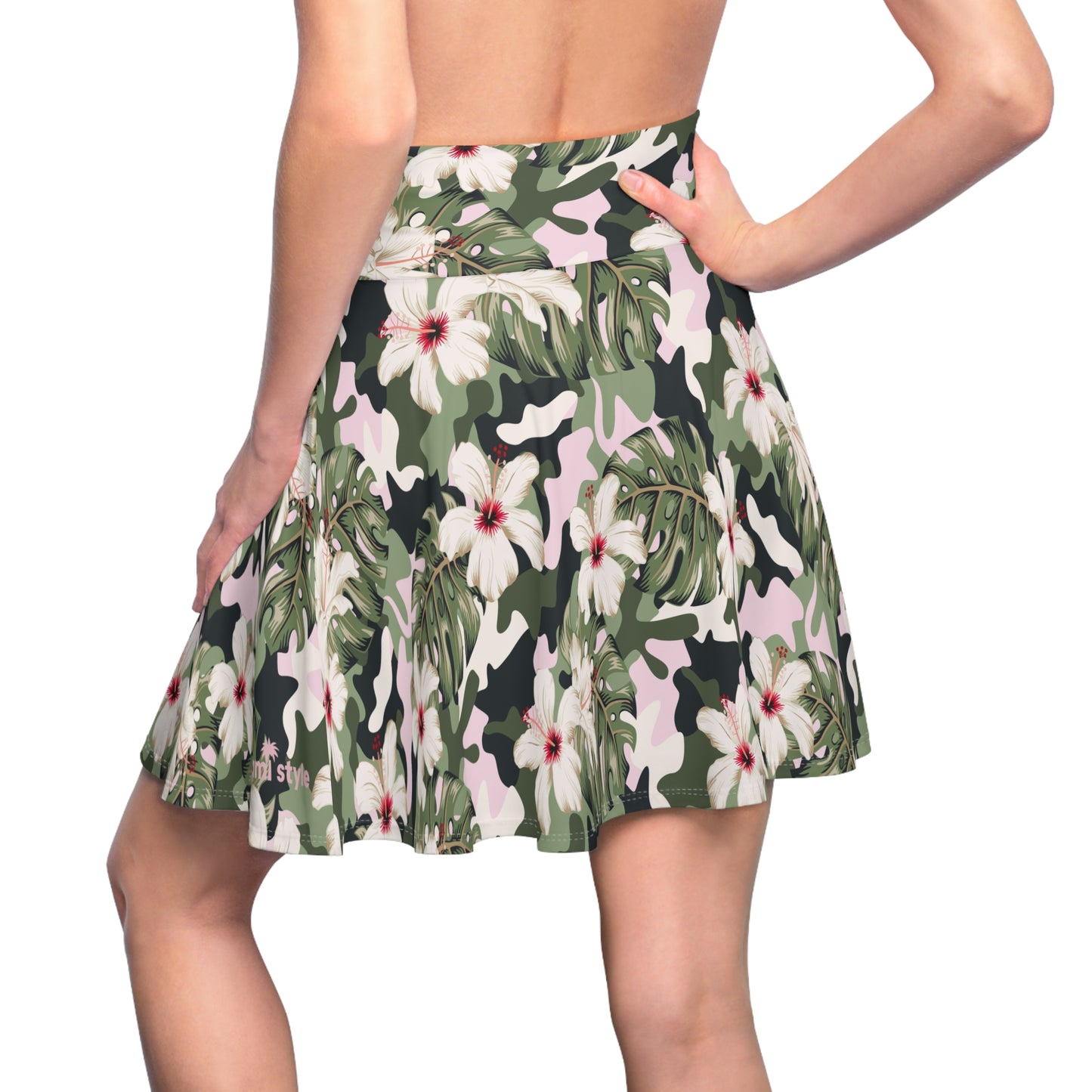 Tropic Thunder Women's Skater Skirt - Hibiscus Camo Print