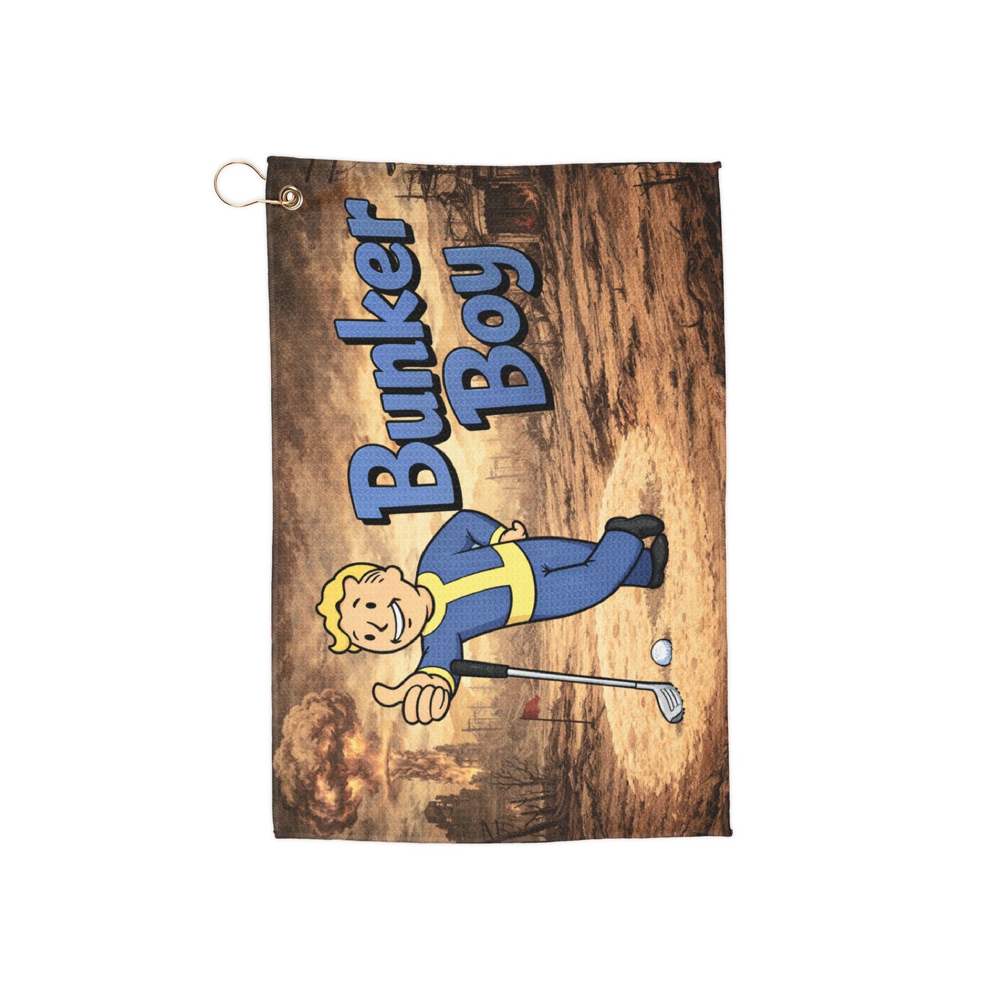 Bunker Boy Golf Towel — Funny Vintage Vault Boy Design with Grommet Ring