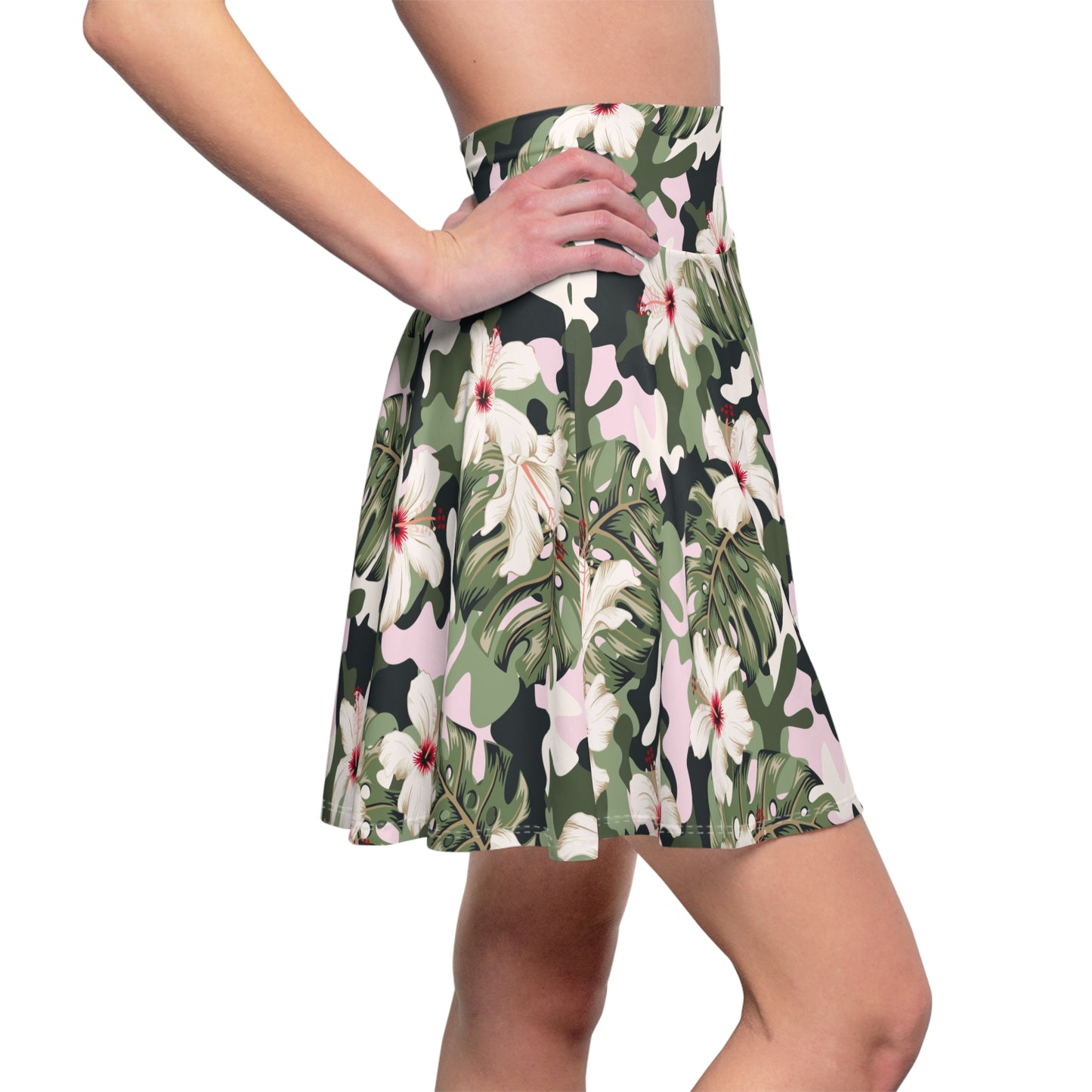 Tropic Thunder Women's Skater Skirt - Hibiscus Camo Print