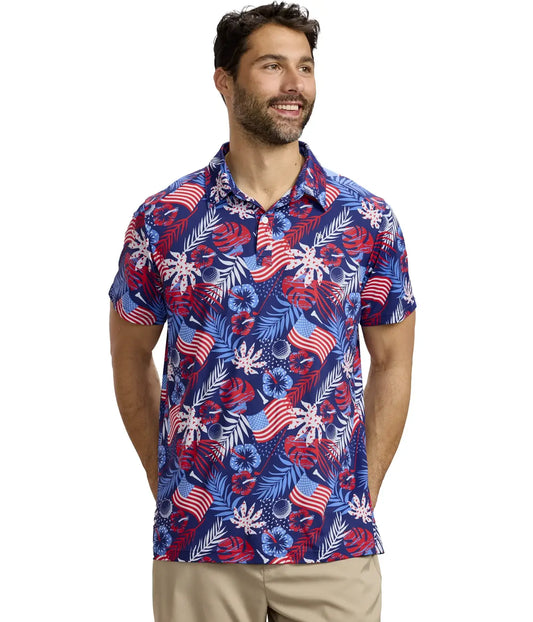 Patriotic Paradise Golf Polo - Men's Tropical USA Golf Shirt