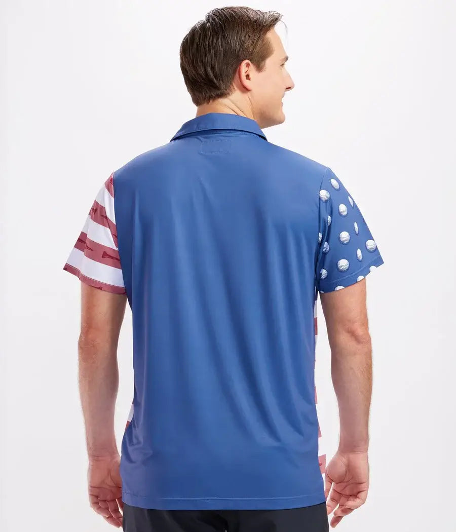 U-S-Ace Men's Golf Polo - Americana USA Flag Golf Shirt