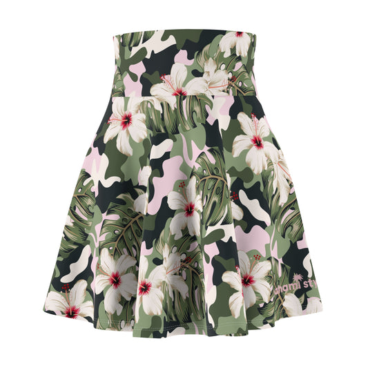 Tropic Thunder Women's Skater Skirt - Hibiscus Camo Print