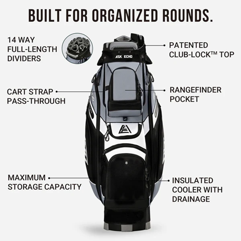 T-LOCK 2.0 14 Way Organizer Dividers Golf Quiet Cart Bag / Grey