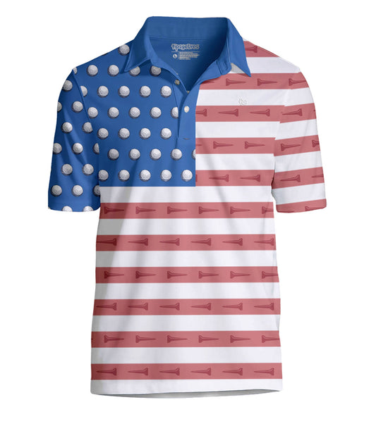 U-S-Ace Men's Golf Polo - Americana USA Flag Golf Shirt