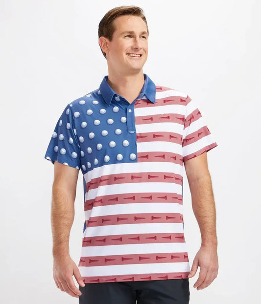 U-S-Ace Men's Golf Polo - Americana USA Flag Golf Shirt