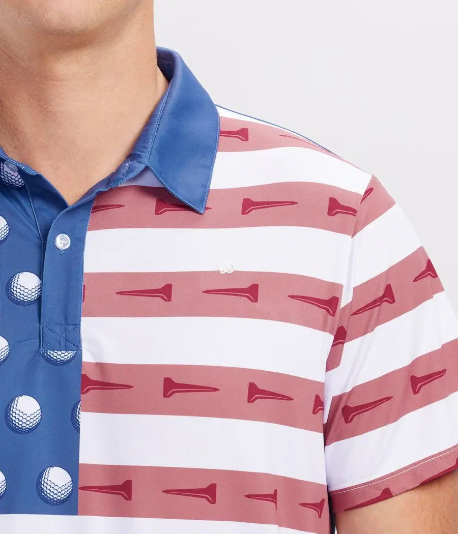 U-S-Ace Men's Golf Polo - Americana USA Flag Golf Shirt